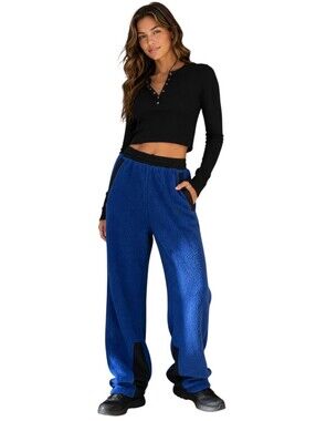 FP Movement Free People Cuddle Up Fleece Joggers Blue Black Colorblock NWT SZ S